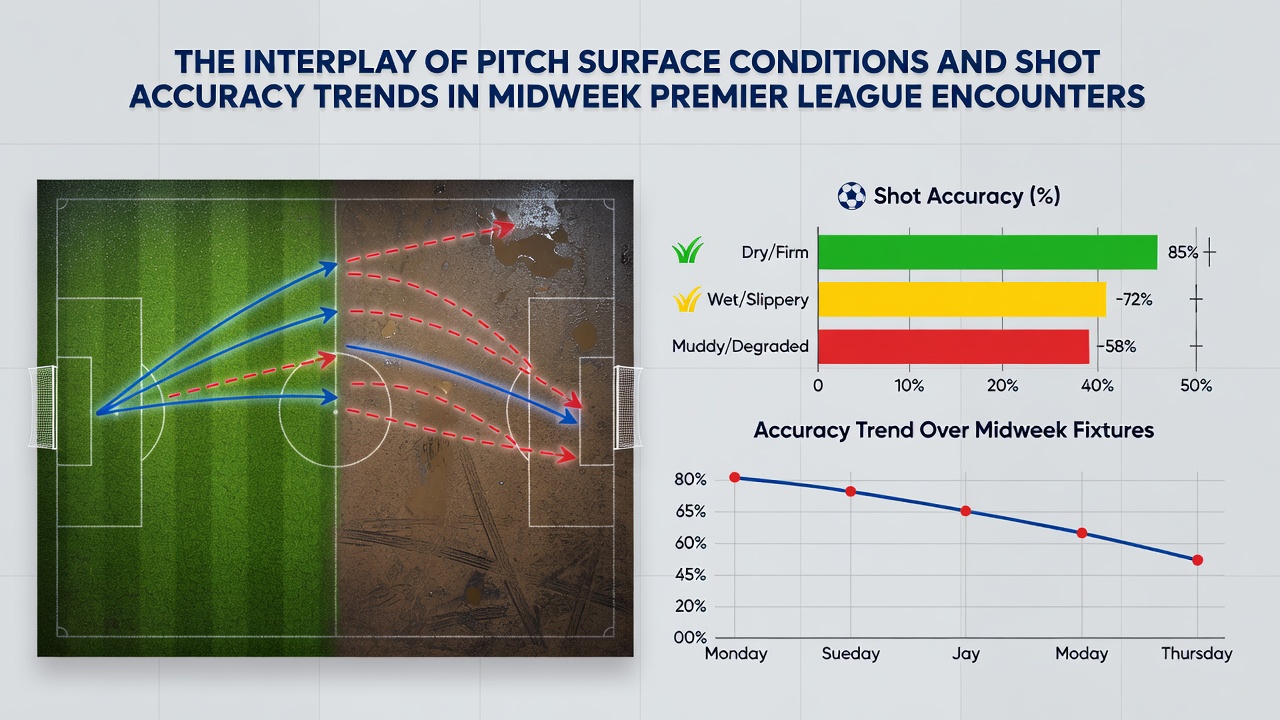 Close-up of football pitch turf conditions affecting ball roll in evening fixtures